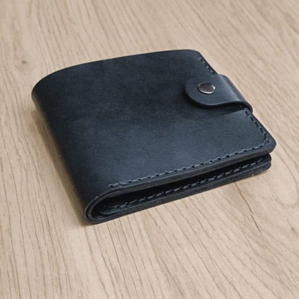 Personalized wallet for him with clasp with engraving handmade from black leather with pocket for bill, for 3 cards, with coin pocket