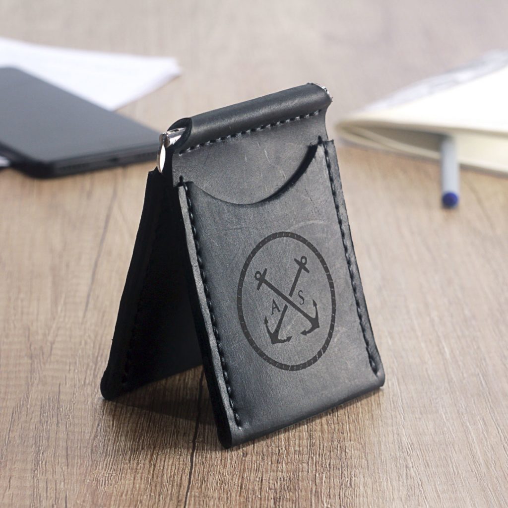 The 50 best personalized gift ideas for men that will impress any guy! You can order a personalized leather gift in our company!  Black handmade leather wallet with money clip by Luniko