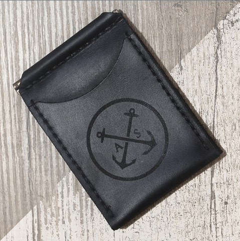 Leather money clip handmade black Portfel z klipsem personalizowany