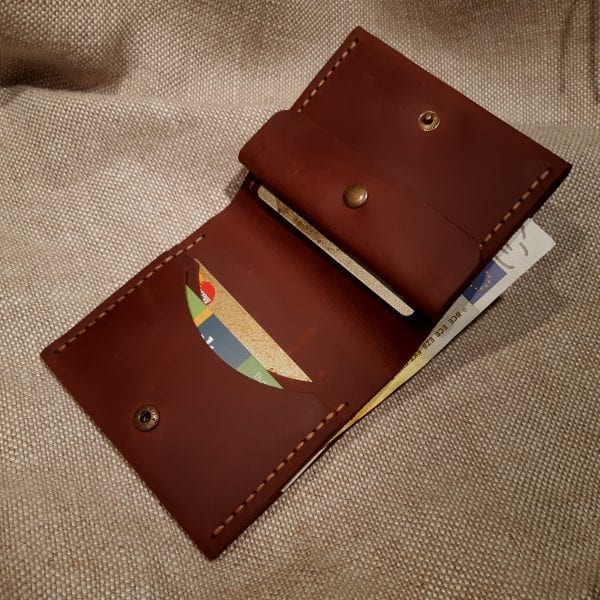 Jasnobrązowy portfel ręcznie robiony z włoskiej skóry naturalnej z kieszenią na bilon od Luniko