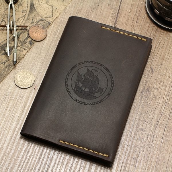 Brown handmade leather passport holder by Luniko