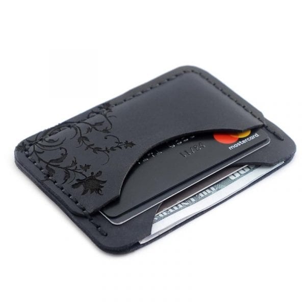 Black handmade leather wallet for cards by Luniko