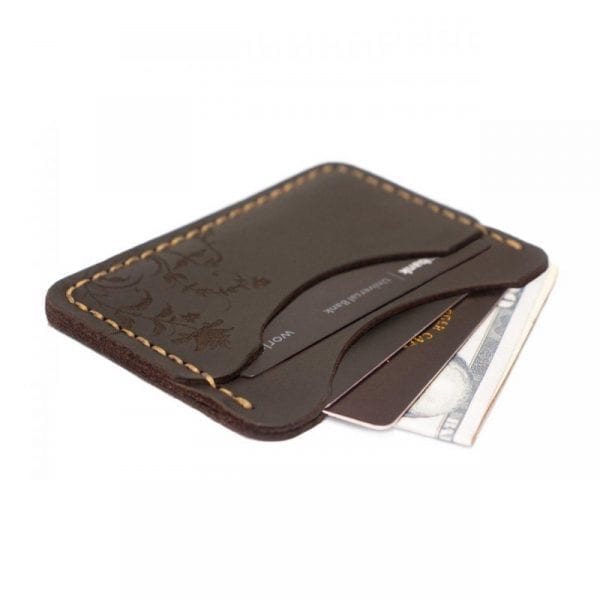 Brown handmade leather card holder by Luniko
