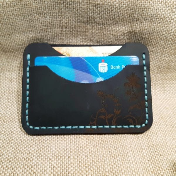 Dark blue handmade leather card holder by Luniko
