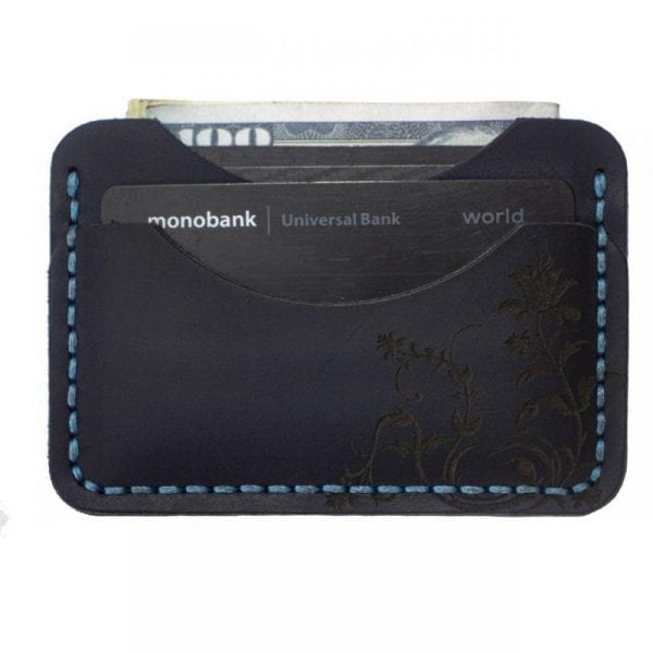 Dark blue handmade leather card holder by Luniko