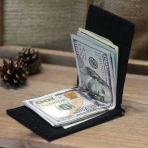 Black handmade leather wallet with money clip by Luniko Black wallet with money