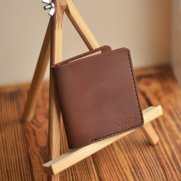 Compact brown leather wallet Portfel cienki