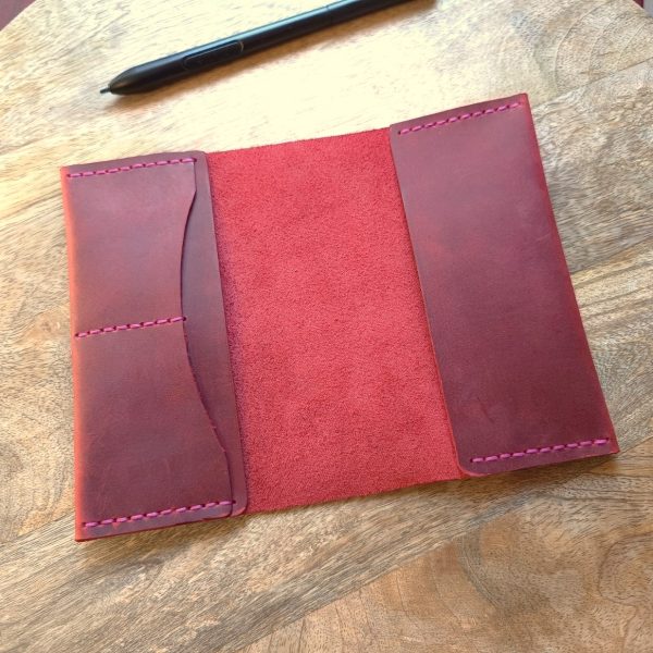 Burgundy handmade leather passport cover by Luniko - Image 2