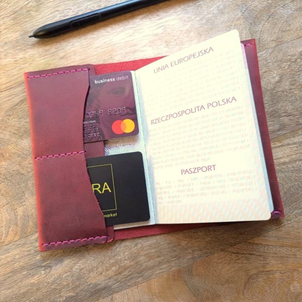 Burgundy handmade leather passport cover by Luniko - Image 4