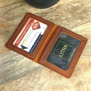 Leather Card Case with ID Window. Brown Custom Leather Handmade Plastic Card Holder by Luniko! Made of Top Guality Leather!