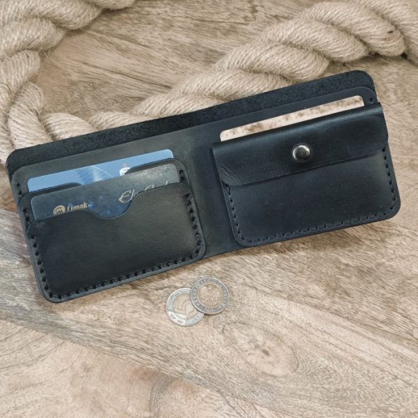 Personalized men's billfold leather wallet with engraving name, initials, logo any text and picture Handmade black leather wallet for men