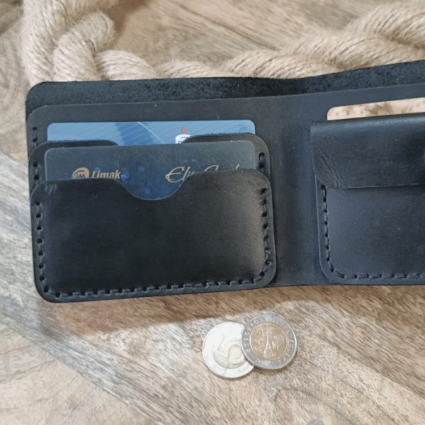 Personalized men's billfold leather wallet with engraving name, initials, logo any text and picture Handmade black leather wallet for men