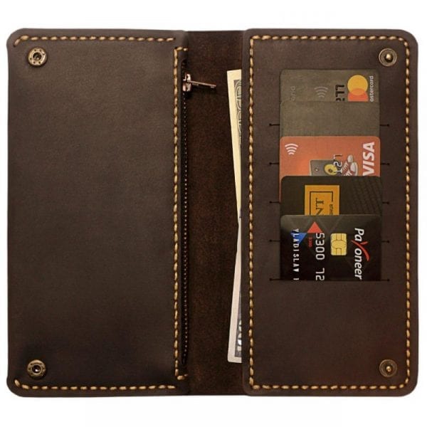 Brown leather handmade wallet by Luniko. Maritime Series