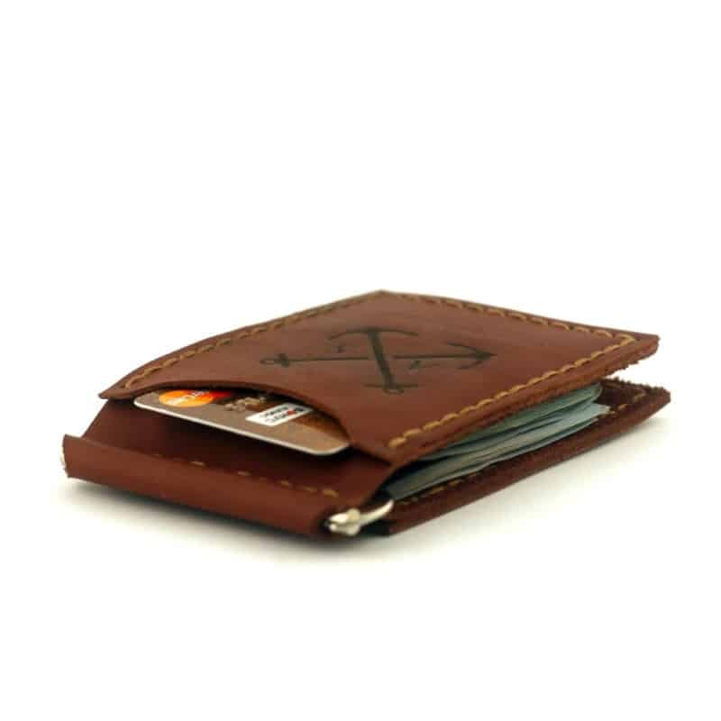Brown handmade leather wallet with money clip by Luniko. SeaSide Series.  Unique Mens Gift.