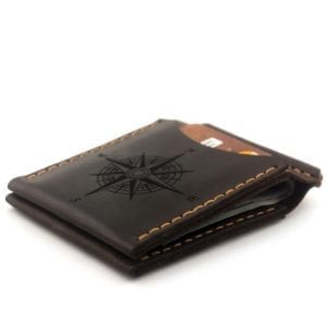 Brown handmade leather wallet with money clip by Luniko. Maritime Series