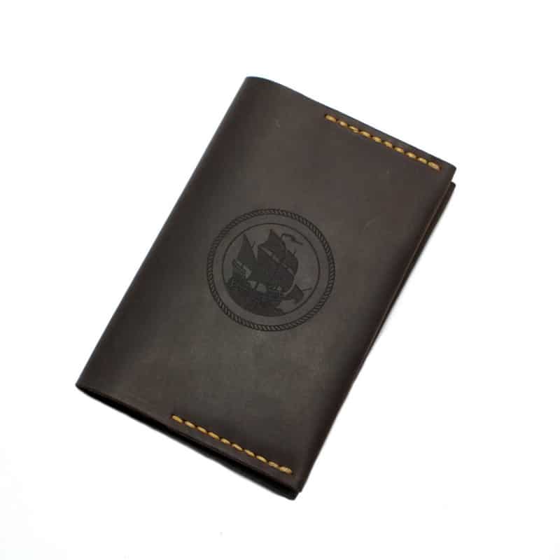Brown handmade leather passport holder by Luniko. Maritime Series