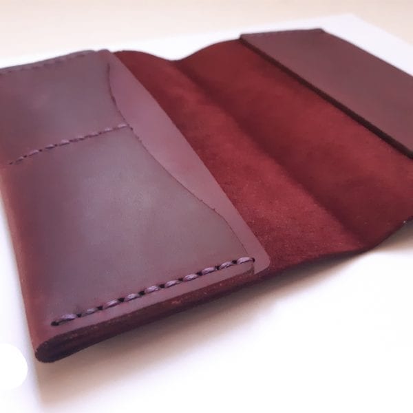 Burgundy handmade leather passport cover by Luniko