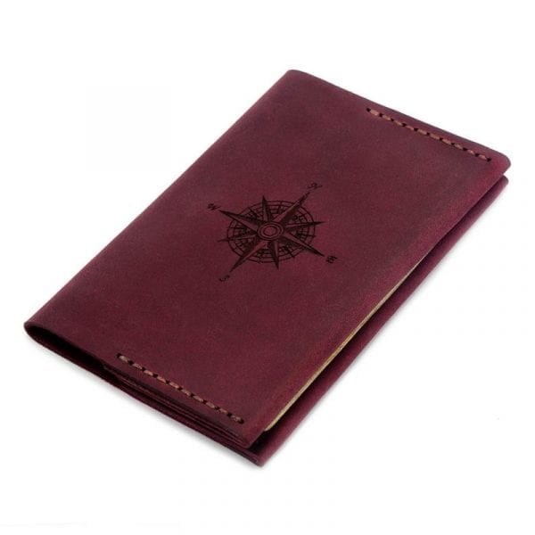 Burgundy handmade leather passport cover by Luniko. Maritime Series
