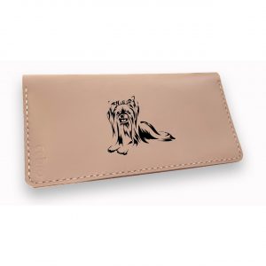 Różowy portfel damski z psem prezent dla miłośnika psów wallet engraving Yorkshire Terrier