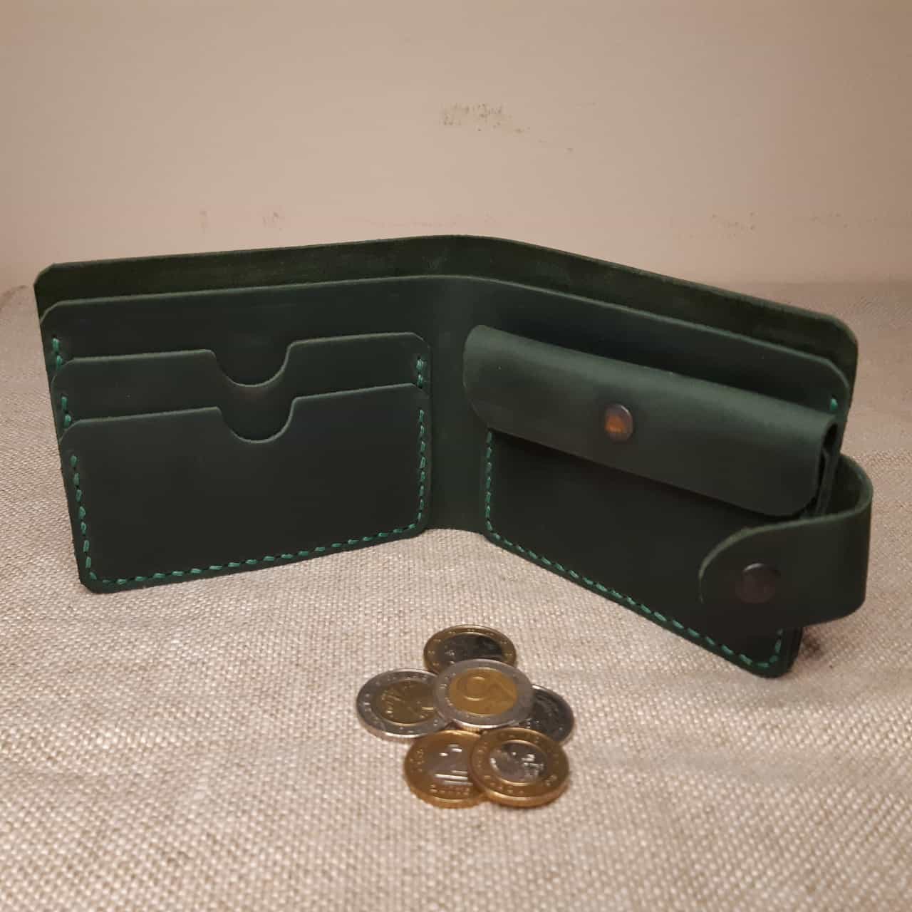 Dark Green Leather Wallet With A Clasp And Coin Pocket Buy Now 5611