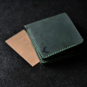 Portfel męski skórzany z kieszonką na monety ciemnozielony ręcznie robiony od Luniko Dark green leather wallet