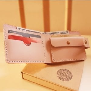 womens wallet with pocket handmade leather women's pink wallet with clasp and coin pocket by Luniko