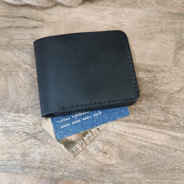 Personalized men's billfold leather wallet with engraving name, initials, logo any text and picture Handmade black leather wallet for men