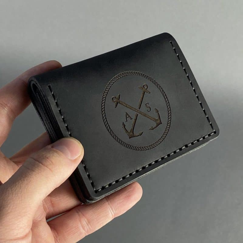 Czarny ręcznie robiony skórzany portfel/etui na dokumenty