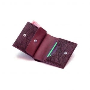 Wallet with a designer-engraved Square Burgundy handmade leather wallet from high quality genuine Italian leather