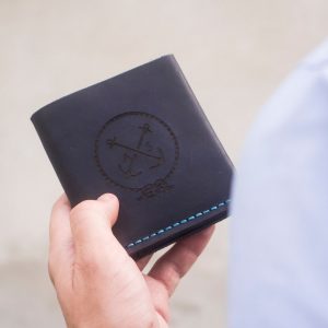 Dark blue handmade wallet Portfel męski skórzany granatowy ręcznie szyty