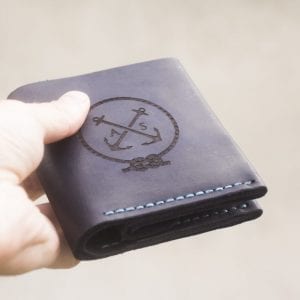 Dark blue handmade leather wallet with coin pocket by Luniko