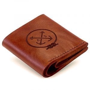 Light brown handmade leather wallet with coin pocket by Luniko. Maritime Series
