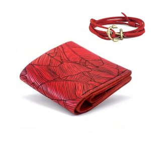 Czerwony damski skórzany portfel ręcznie robiony Bilonówka damska + Bransoletka GRATIS