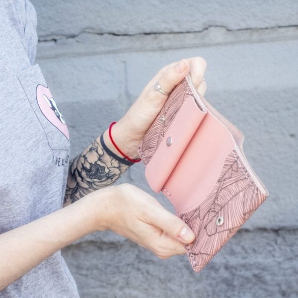 Pink women's handmade leather wallet by Luniko. Maritime Series