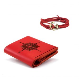 Portfel damski czerwony skórzany z kieszenią na bilon (bilonówka), ręcznie robiony + Bransoletka GRATIS