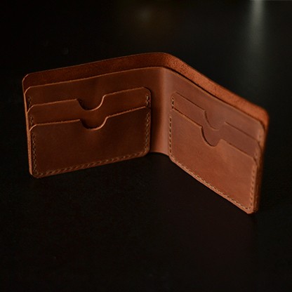 portfel męski skórany ręcznie robiony cienki na karty brązowy vintage