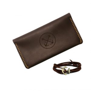 Brązowy skórzany męski portfel ręcznie robiony Handmade portmonetka + Bransoletka GRATIS