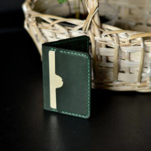 Green Leather Card Case with ID Window. Custom Leather Handmade Plastic Card Holder