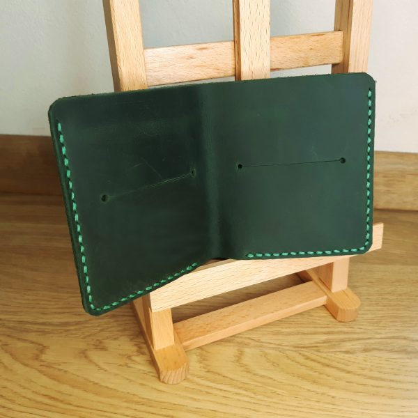 Wallet green leather handmade small