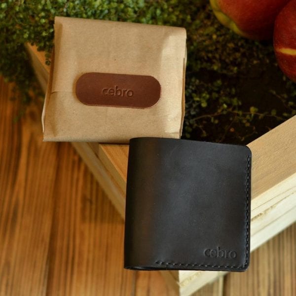 Compact black leather wallet