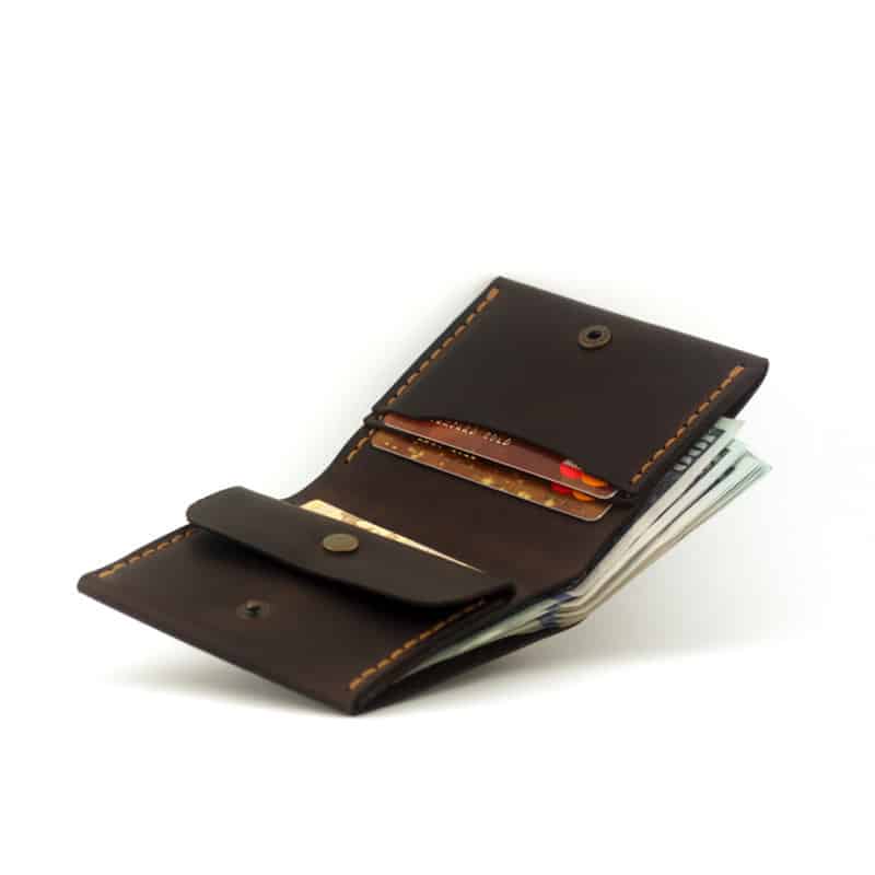 Wallet with compartment for coins, brown