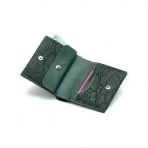 Wallet with designer engraving Square, green Handmade mens leather wallet