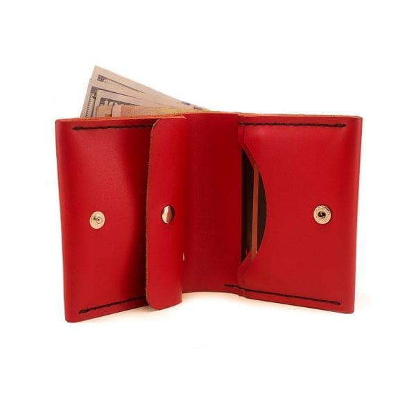 Women's wallet with compartment for coins, compass, red