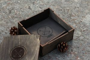 Wooden wallet storage box by Luniko! Handmade Leather Goods & Accessories