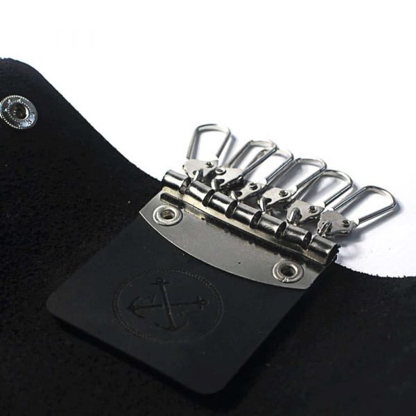 Skórzane etui na klucze z grawerem (6 kluczy) - czarne ręcznie robione