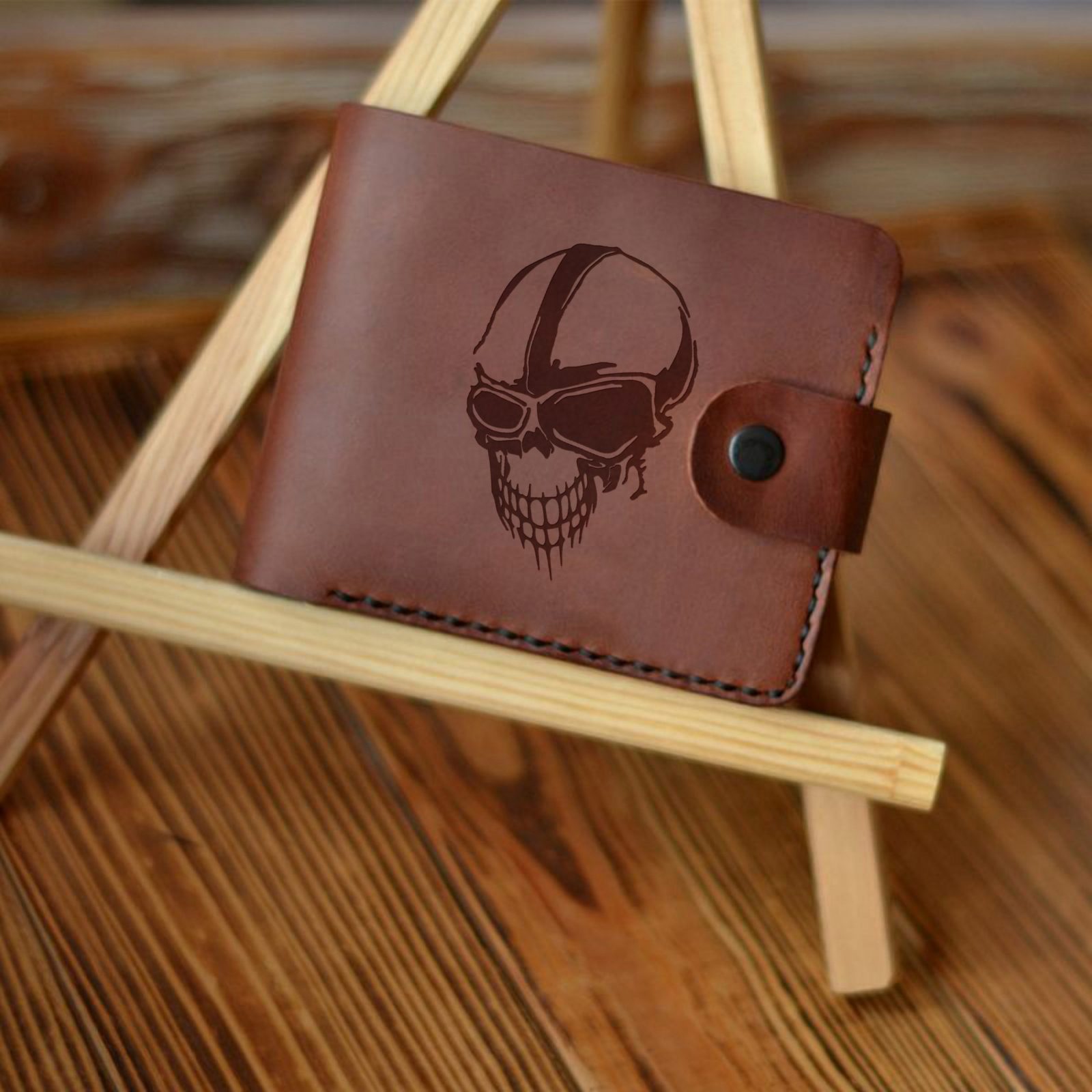 Wallet with Skull 02 ➤➤➤Men's brown handmade wallet with engraving