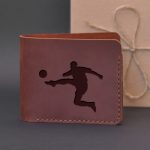 Leather men's handmade wallet with engraving Football 03.Gift for a football player