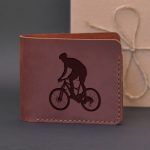Leather men's handmade wallet with engraving Cyclist 01. Gift for cyclist
