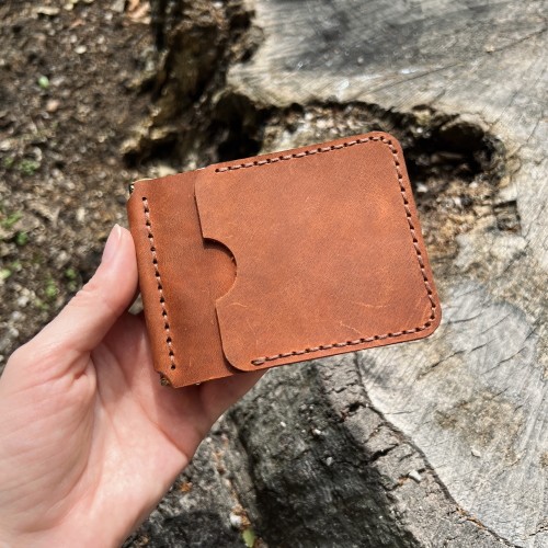 Football fan gift Brown mens wallet with money clip from genuine