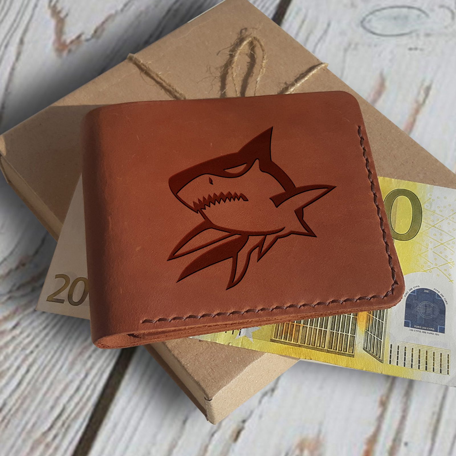Handmade Engraved Leather Wallet White Shark Fishing Gift Fishing Wallet  Gifts for Fisherman